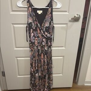 Milly Pink and Brown Sleeveless V-Neck Maxi Sundress